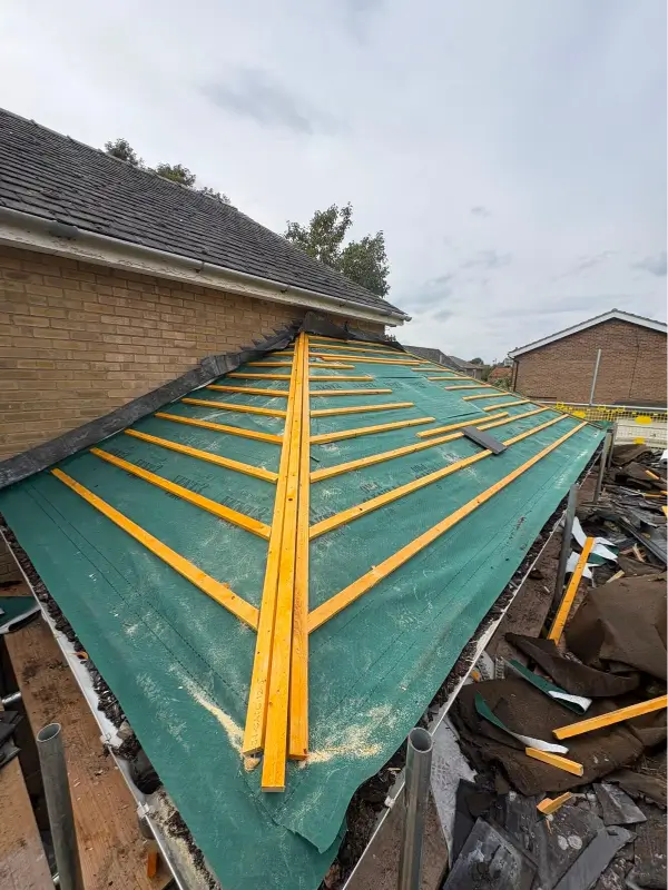Breathable roofing membrane and timber battens installed during the King’s Church re-roof in Mildenhall